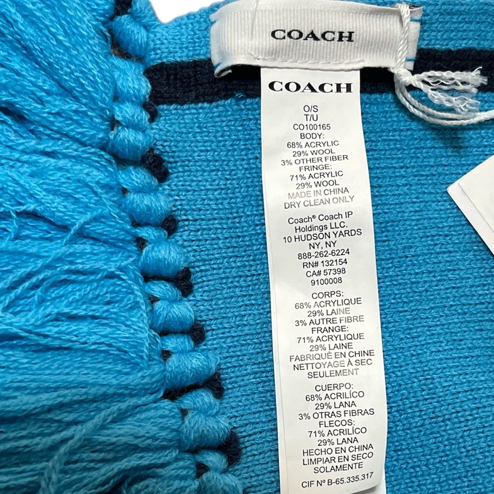 NWT COACH WOOL BLEND VARSITY LOGO KNIT SCARF IN DEEP BLUE - Picture 3 of 4